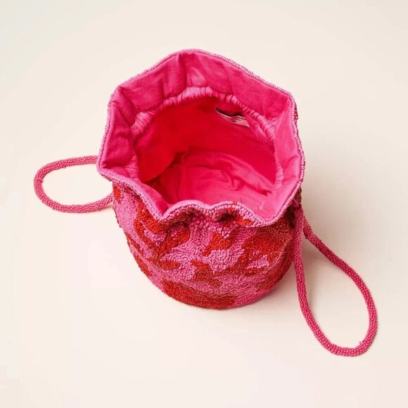 Classic Kate Spade x Target SOLD OUT Rose Red Pink Beaded Drawstring Bucket Bag - Picture 3 of 5